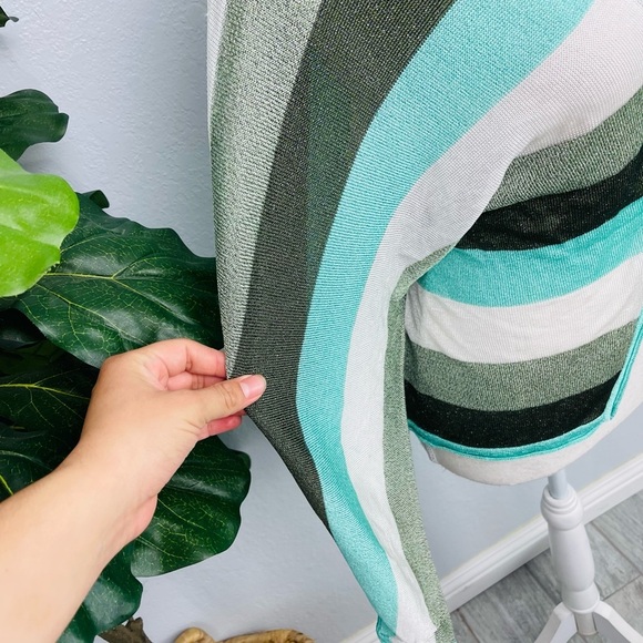 Y2K Galliano Metallic Sparkle Striped Blue Green Open Cárdigan - Picture 4 of 14